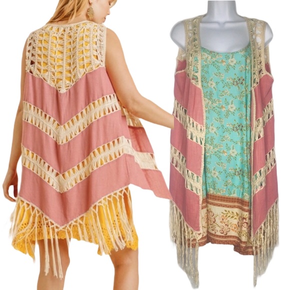 Umgee NWT Boutique Boho Crochet Vest Cardigan - Picture 6 of 14